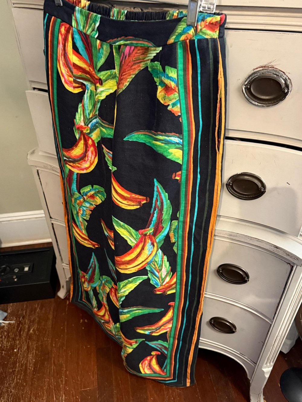 FARM Rio Wide Leg Linen Preta Banana Tropical Fruit Print Pants M - Picture 2 of 8